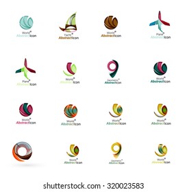 Set of abstract travel logo icons. Business, app or internet web symbols. Thin lines and colors with white