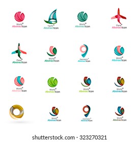 Set of abstract travel logo icons. Business, app or internet web symbols. Thin lines and colors with white