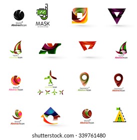 Set of abstract travel logo icons. Business, app or internet web symbols. Thin lines and colors with white