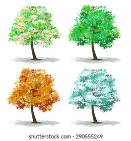 A set of abstract tree in four seasons Spring Summer Autumn Winter