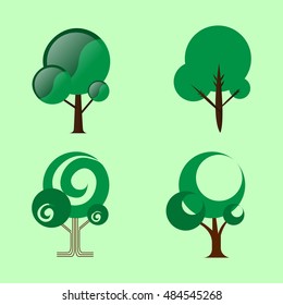 Set of abstract tree on a colored background, Vector illustration
