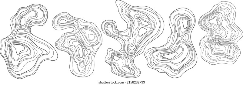 Set of abstract tree rings. Vector topographic map design elements. Contour map concept. Thin wavy lines.