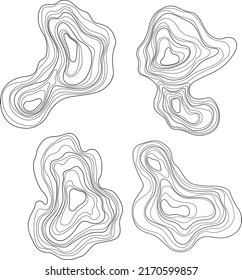 Set of abstract tree rings. Vector topographic map design elements. Contour map concept. Thin wavy lines.