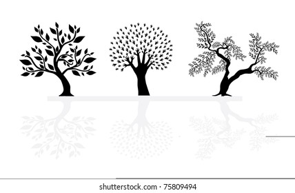 set of abstract tree silhouettes, symbols of nature