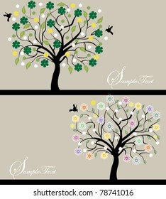 set of abstract tree silhouettes, symbols of nature