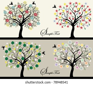 set of abstract tree silhouettes, symbols of nature