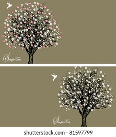 set of abstract tree silhouettes, symbols of nature