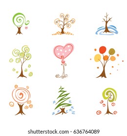 Set of abstract trees at different times of year/ Spring Summer Autumn Winter