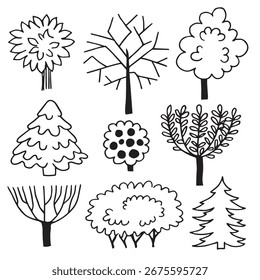 mit abstrakten Bäumen im Doodle-Stil. Vektorgrafik
