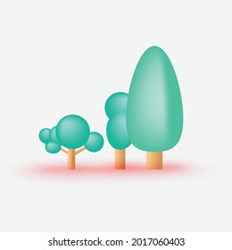 Establezca árboles abstractos aislados en un fondo blanco. Ilustración vectorial de 3d