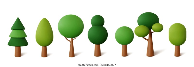 Set abstract Trees isolated on a white background. 3d rendering vector illustration