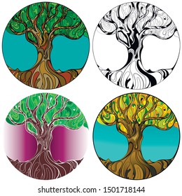 Set of abstract trees isolated vector color cartoon nature