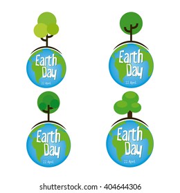 Set of abstract trees with our planet on a white background with text
