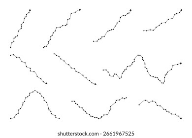 Conjunto de Setas de Tendência Abstratas e Linhas de Dados Curvas. Elementos de Estágios de Gráfico para Crescimento, Declínio, Apresentação de Progresso. 