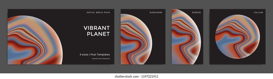 Set of abstract trendy backgrounds with surreal gradient textured spheres. Design templates for social media posts. Vector illustration. Eps10