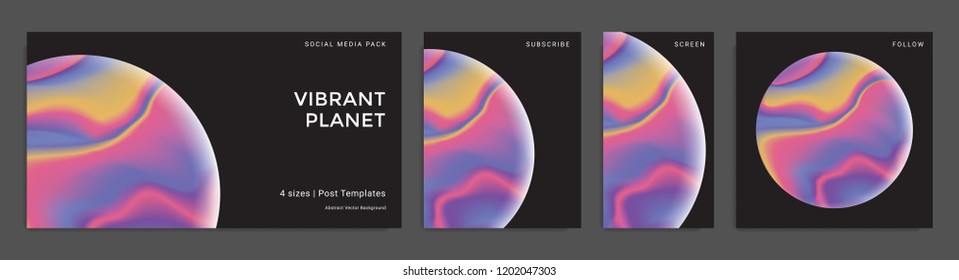 Set of abstract trendy backgrounds with surreal gradient textured spheres. Design templates for social media posts. Vector illustration. Eps10