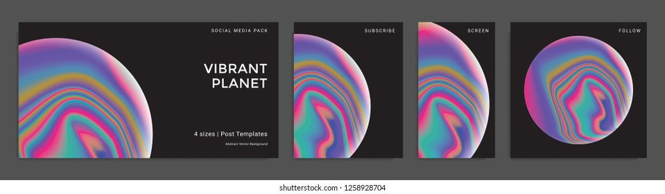 Set of abstract trendy backgrounds with surreal gradient textured spheres. Design templates for social media posts. Vector illustration. Eps10