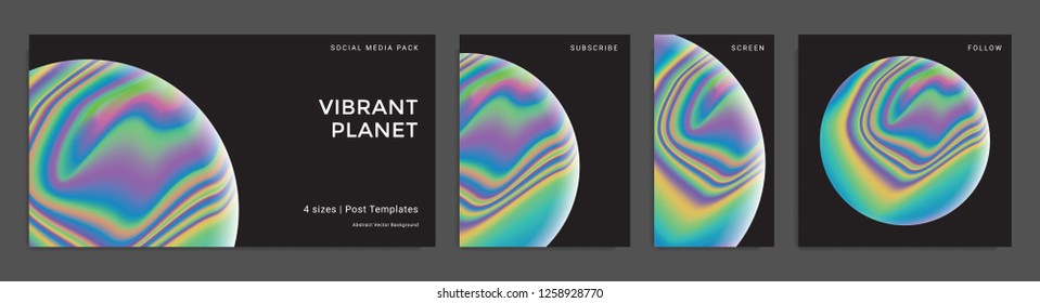 Set of abstract trendy backgrounds with surreal gradient textured spheres. Design templates for social media posts. Vector illustration. Eps10