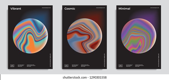 Set of abstract trendy backgrounds with surreal gradient textured spheres. Design template for covers, placards, posters, flyers, presentations, cards, banners. Vector design template. Eps10