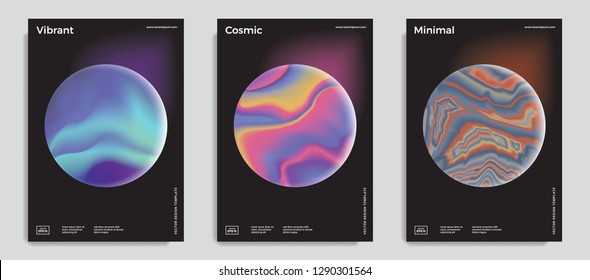 Set of abstract trendy backgrounds with surreal gradient textured spheres. Design template for covers, placards, posters, flyers, presentations, cards, banners. Vector design template. Eps10