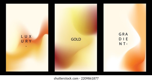 Set of abstract trendy in blending gold gradient color for background. Smooth minimalist color texture for poster template, cover, presentation, web and creative print.