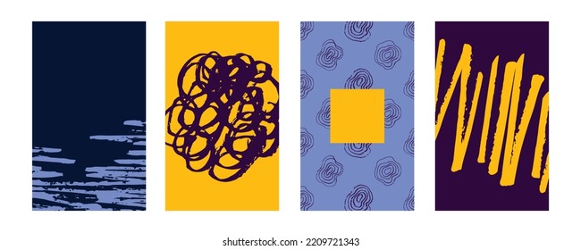 Conjunto de tendencias abstractas en trazo de pincel para el diseño de fondo del espacio de copia. Colección de papel pintado retro para la plantilla de afiches, volante y banner