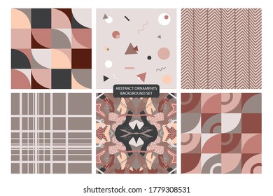 Conjunto de patrones de fondo geométrico abstracto de moda. Patrones inmejorables para el diseño de afiches, volante, tarjeta, banner, folleto.