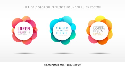 Set of abstract trendy gradient geometric pattern composition rounded shapes overlay on white background. Modern and Minimal style. Vector illustration