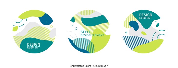 Conjunto de Elementos de círculo gráfico de moda abstracto. Color verde dinámico alrededor de las formas y la línea. Gradiente abstracto eco Anuncio con Formas líquidas que fluyen. Plantilla para el diseño orgánico natural. Vector.