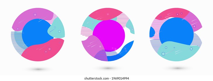 Set of abstract trendy graphic circle elements.Gradient abstract banner with flowing liquid shapes. EPS10 Vector.