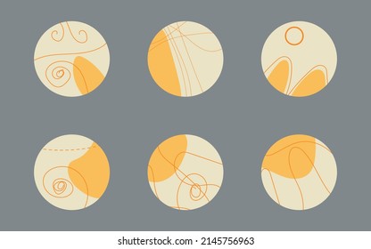 Set of abstract trendy graphic circular elements. Vector illustration for decor, print, design elements, flyer, cover. Set of 6 abstracts.
