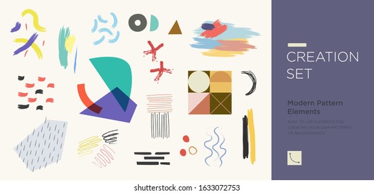 Set of abstract trendy hand drawn shapes and design elements. Pattern Creation set. Vector Set of abstract trendy hand drawn shapes and design elements. Pattern Creation set. Vector