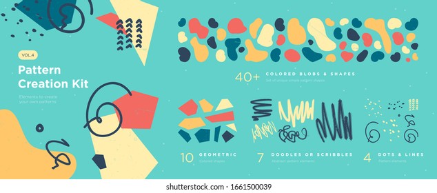 Set of abstract trendy hand drawn shapes and design elements. Pattern Creation set. Vector illustration