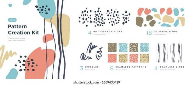 Set of abstract trendy hand drawn shapes and design elements. Pattern Creation set. Vector illustration