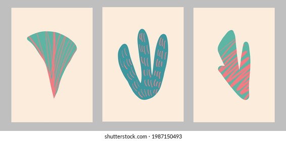 Set of the abstract trendy minimalists prints. Perfect for home decor and cover design. Freehand vector organic elements. 