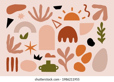 Set abstract trendy modern hand drawn textured doodle elements shapes.