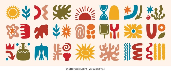 Conjunto de Formas de Elementos de doodle texturizados de moda abstractos modernos dibujados a mano. conjunto, dibujado a mano de doodle, para pegatinas, logotipos, marcas, redes sociales e imprimibles. Ilustración vectorial.