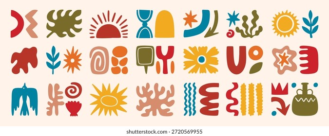 Conjunto de Formas de Elementos de doodle texturizados de moda abstractos modernos dibujados a mano. conjunto, dibujado a mano de doodle, para pegatinas, logotipos, marcas, redes sociales e imprimibles. Ilustración vectorial.
