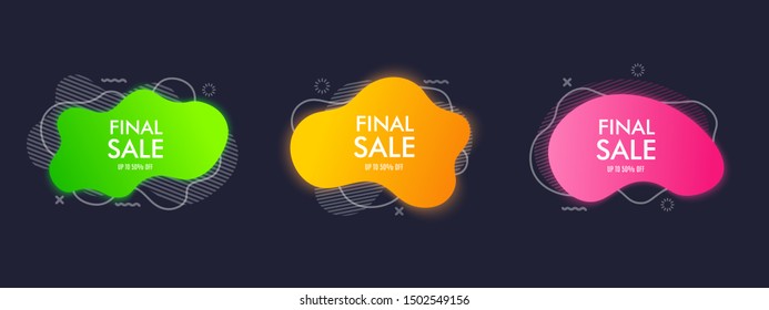 Set abstract triangle banner with bright effect isolated on dark blue background. Neon badge. Abstract geometric shape. Dynamic composition. Vector illustration