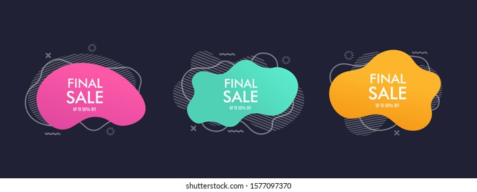 Set abstract triangle banner with bright effect isolated on dark blue background. Neon badge. Abstract geometric shape. Dynamic composition. Vector illustration