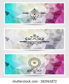 Set Abstract triangle banners  cyan lilac silver color for advertising something