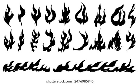 set of abstract tribal fire shape black and white element vector