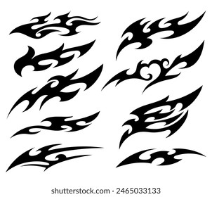 Set Abstract Tribal Flame Decal Vector Design Element Collection.