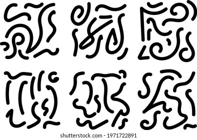 Set of abstract tribal hand drawn scribble art. Sketch graphic design isolated on white background.
