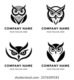 Set of Abstract Tribal Owl Logos Black and White Vector Art. silhouette illustration icon. wise fully editable vector.