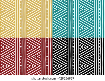Set of Abstract Tribal Patterns. Seamless Ethnic Patterns with Lines. Vector Seamless  Patterns.
