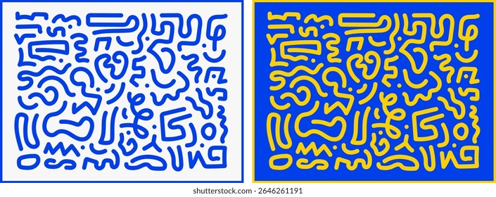 Conjunto de padrões tribais abstratos sem emenda. Coleção de desenhos feitos à mão doodle fundos com estilo étnico ou hieroglífico símbolos-Retro 80s line art