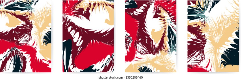 Set of abstract tropical covers. Good for trendy background, wallpapers, posters, cards, invitations, websites. Mixed red and beige colors. Vector 10 EPS