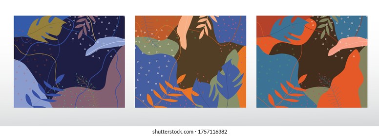 set of abstract tropical leaf background pattern