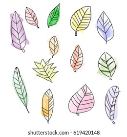 Set of abstract tropical leaves , Hand draw